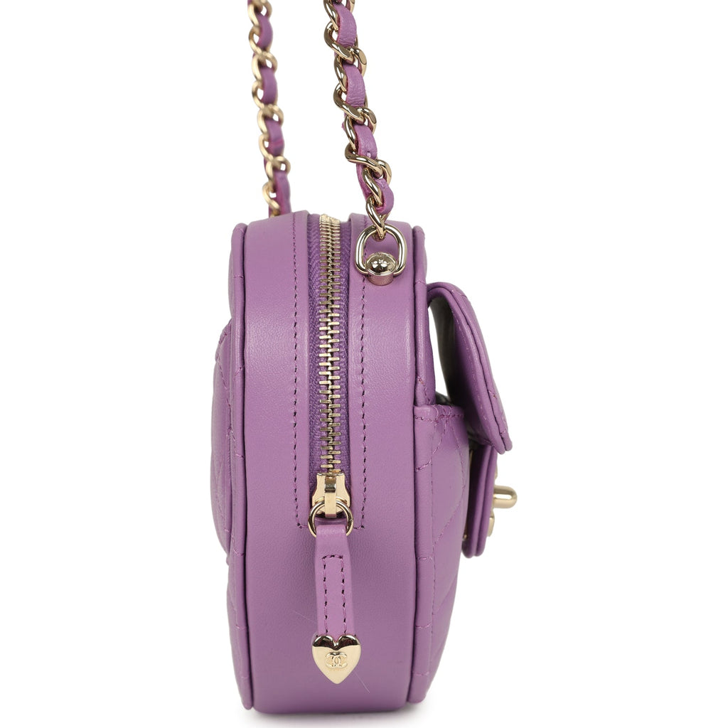Chanel CC In Love Small Heart Bag with Chain Purple Lambskin Light Gold Hardware - Image 4