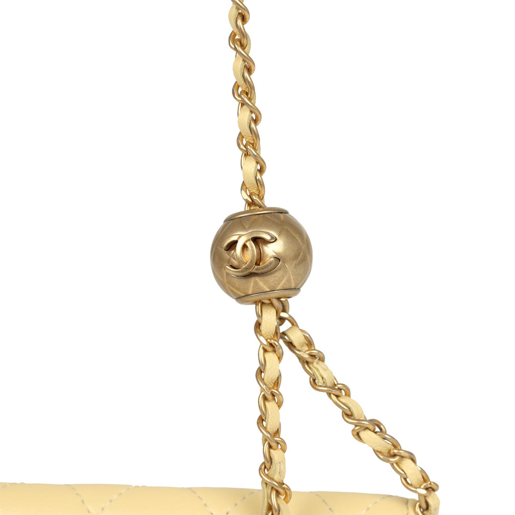 Chanel Mini Pearl Crush Belt Bag Light Yellow Lambskin Aged Gold Hardware - Image 9