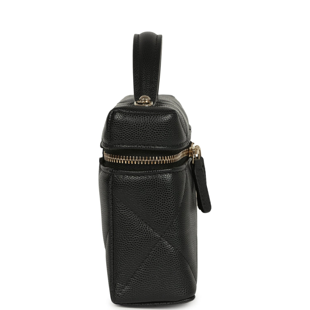 Chanel Top Handle Slim Vanity Case with Chain Black Shiny Caviar Light Gold Hardware - Image 4