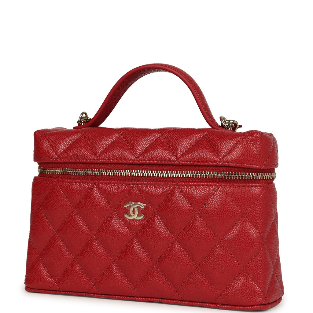 Chanel Top Handle Long Vanity Case with Chain Red Shiny Caviar Light Gold Hardware - Image 5