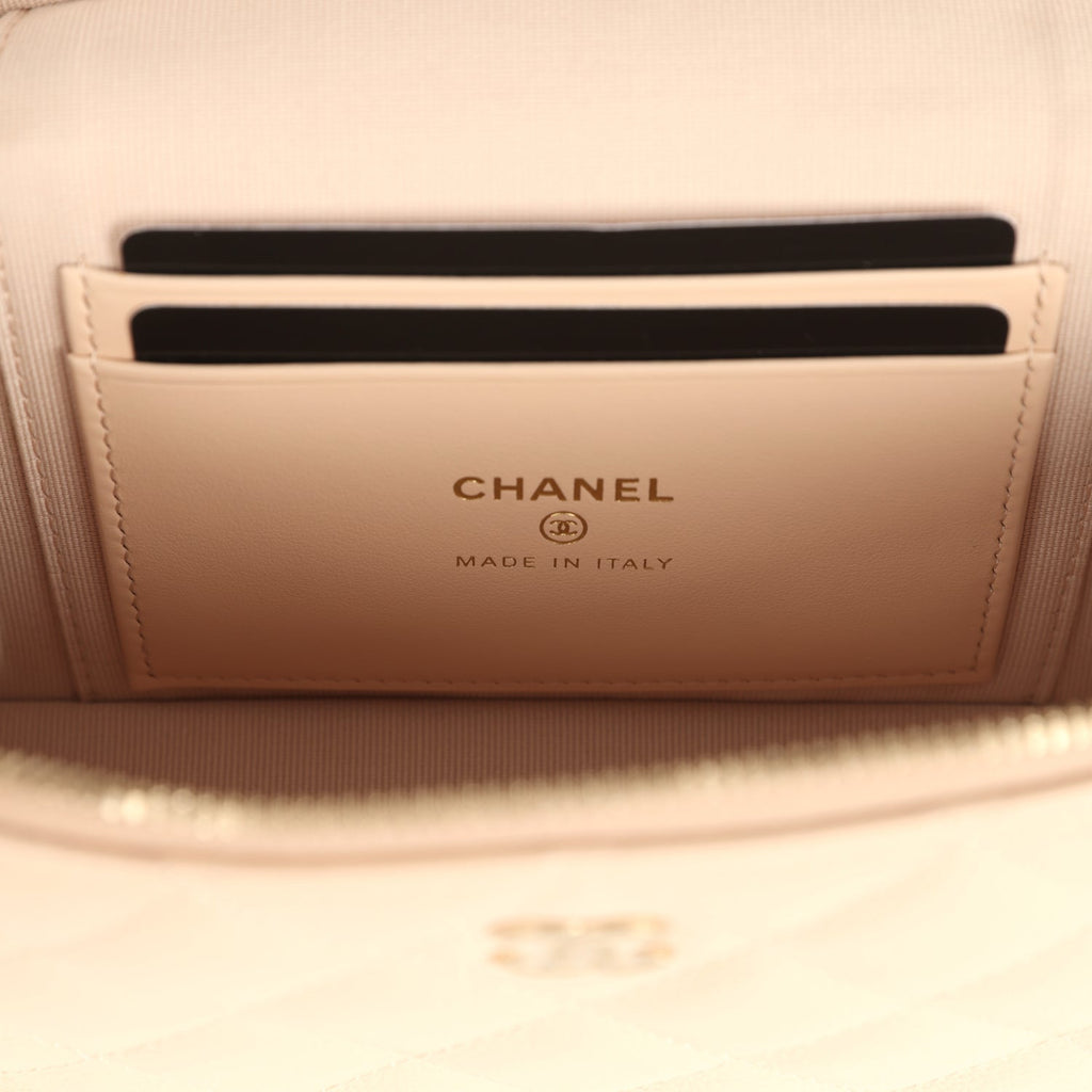 Chanel Top Handle Long Vanity Case with Chain Light Beige Shiny Caviar Light Gold Hardware - Image 10