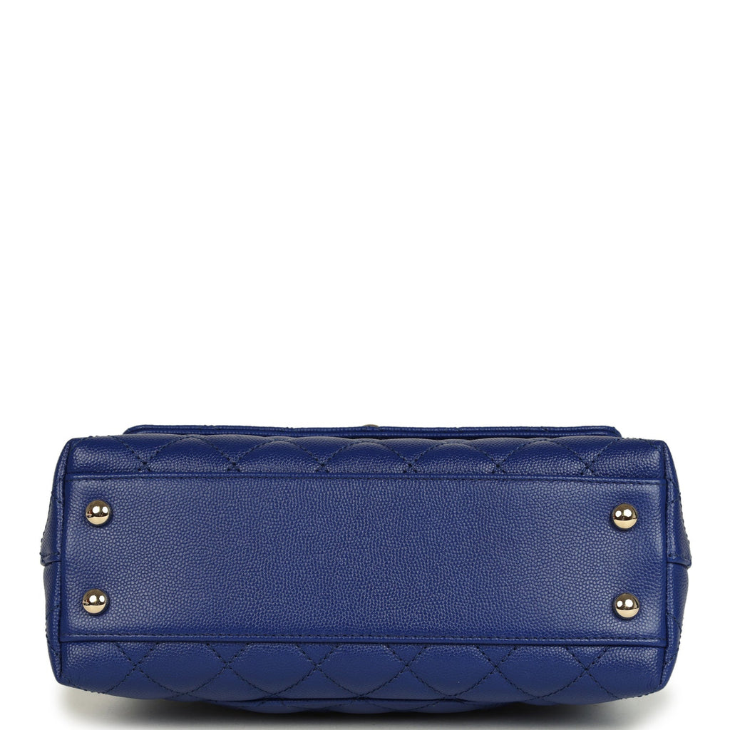 Chanel Small Coco Top Handle Flap Bag Dark Blue Shiny Caviar Light Gold Hardware - Image 7