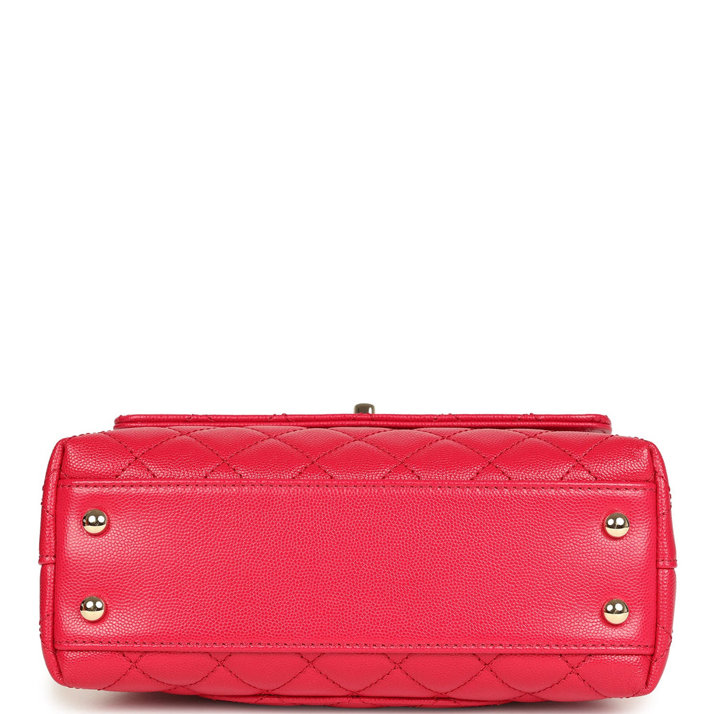 Chanel Small Coco Top Handle Flap Bag Dark Red Shiny Caviar and Burgundy Lizard Light Gold Hardware - Image 7