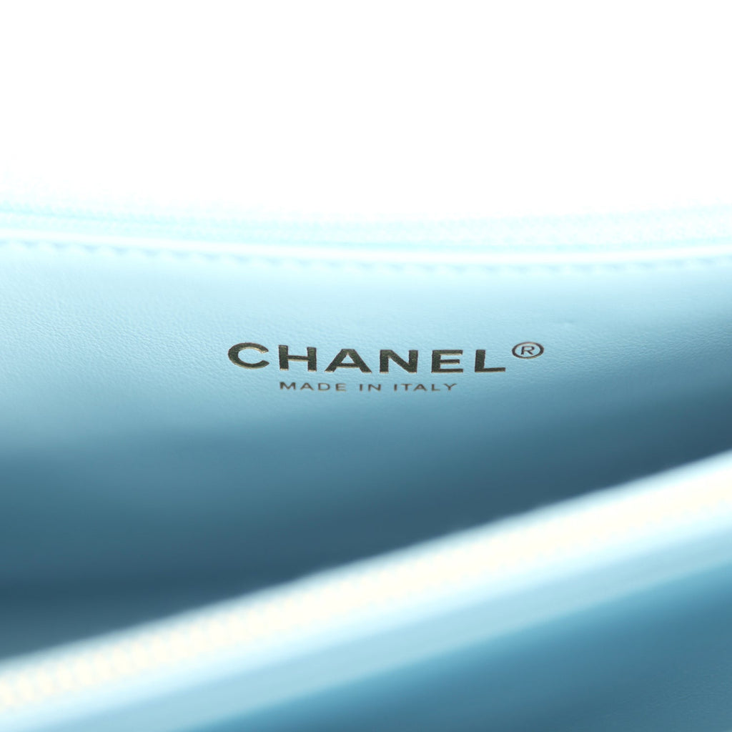 Chanel Medium Coco Top Handle Flap Bag Light Blue Shiny Caviar Light Gold Hardware - Image 11