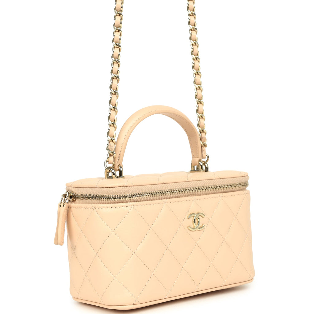 Chanel Small Top Handle Vanity Case Light Beige Lambskin Light Gold Hardware - Image 3