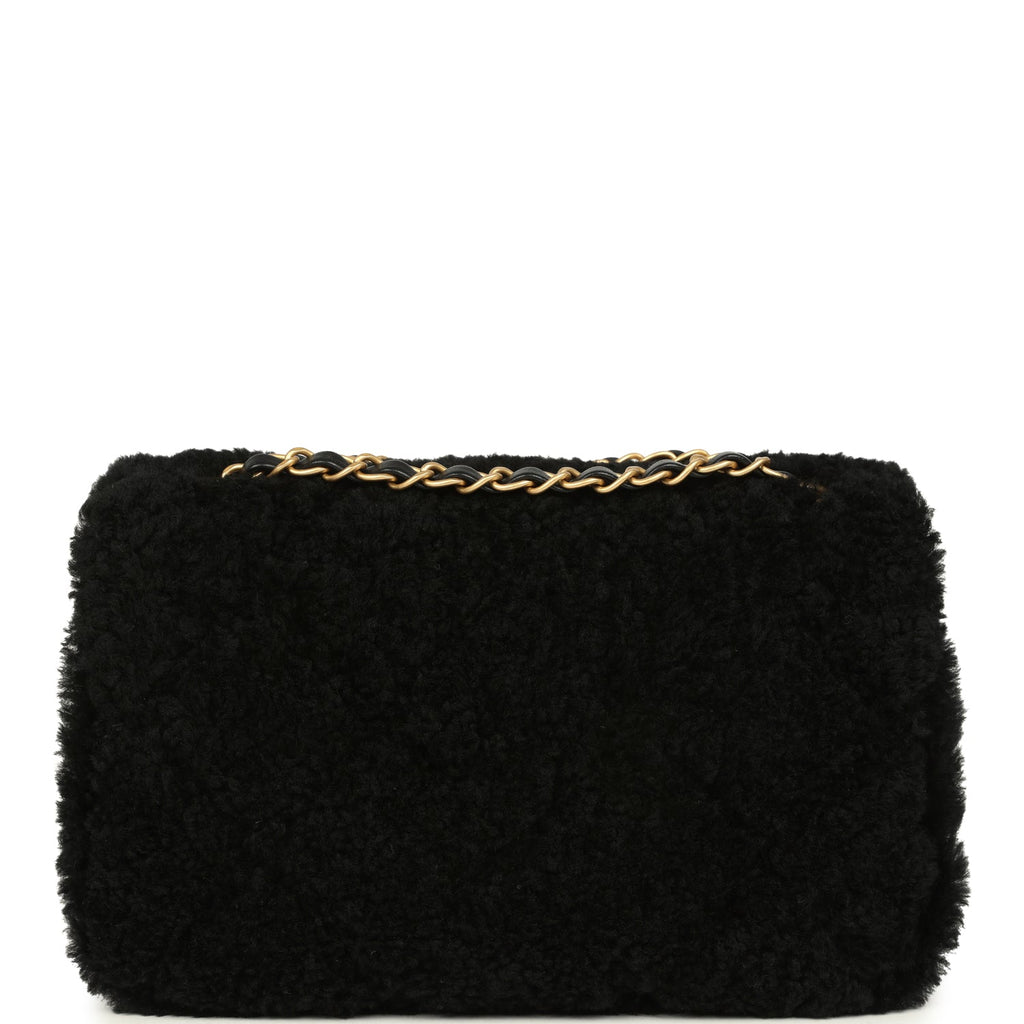 Chanel Medium Shearling Flap Bag Black Lambskin Brushed Gold Hardware - Image 5