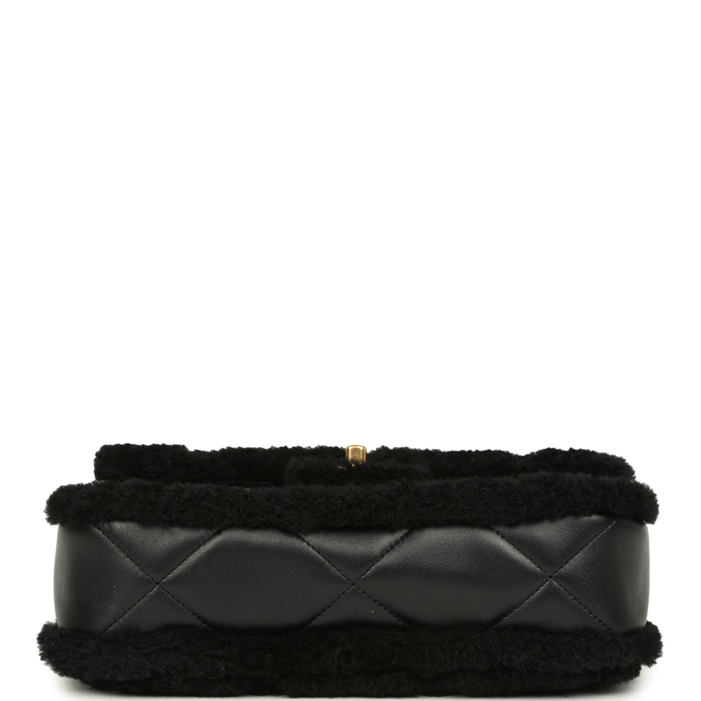 Chanel Medium Shearling Flap Bag Black Lambskin Brushed Gold Hardware - Image 7