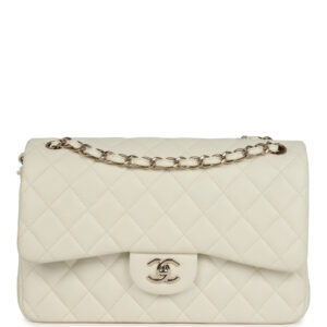 Chanel Jumbo Classic Double Flap White Caviar Light Gold Hardware