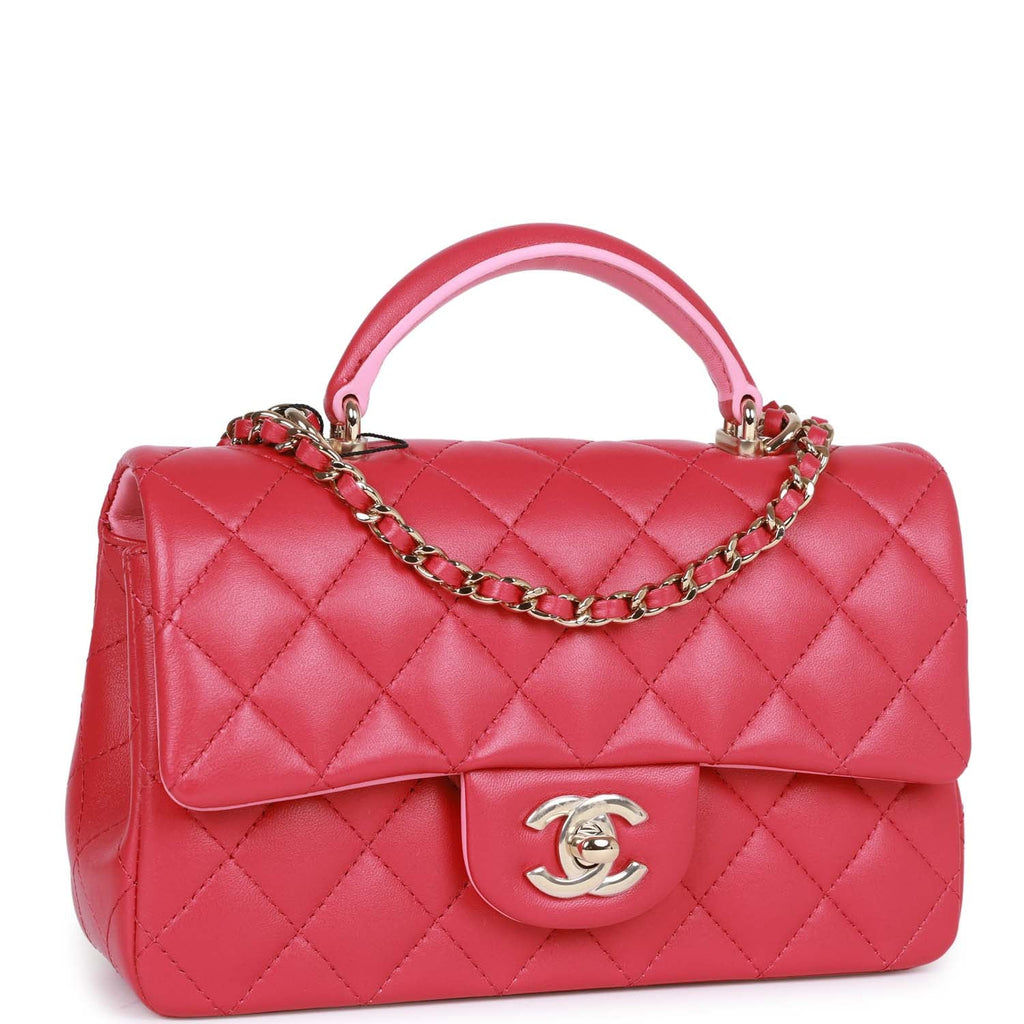 Chanel Mini Rectangular Flap with Top Handle Pink Lambskin Light Gold Hardware - Image 3