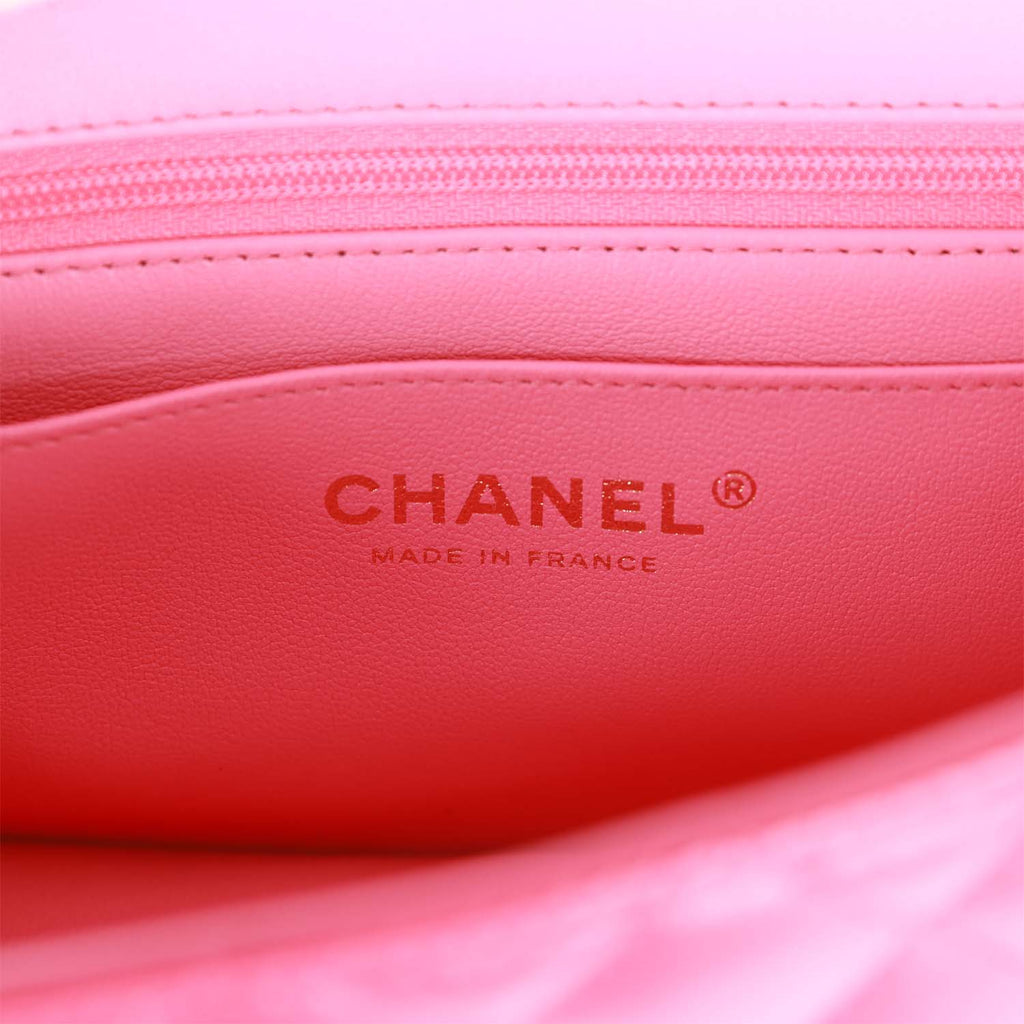 Chanel Mini Rectangular Flap with Top Handle Pink Lambskin Light Gold Hardware - Image 9