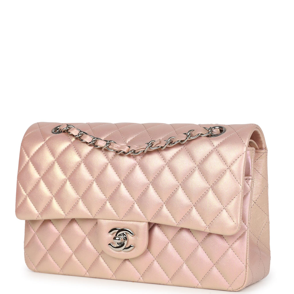 Chanel Medium Classic Double Flap Bag Pink Iridescent Lambskin Silver Hardware - Image 6
