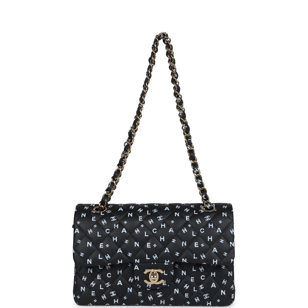 Chanel Small Classic Double Logo Printed Flap Bag Black and White Calfskin Gold Hardware - Image 8