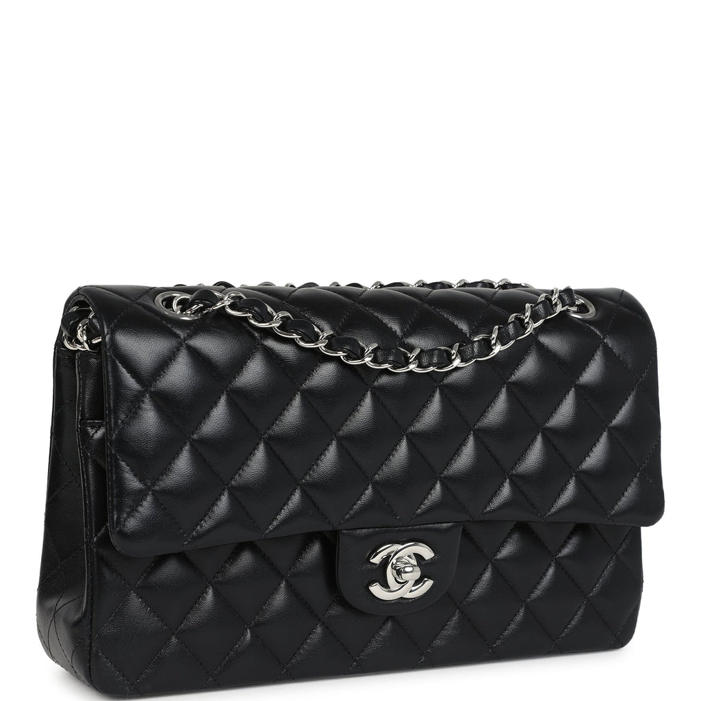 Pre-owned Chanel Medium Classic Double Flap Bag Black Lambskin Silver Hardware - Image 3