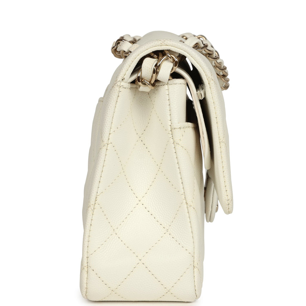Pre-owned Chanel Medium Classic Double Flap White Caviar Light Gold Hardware - Image 4