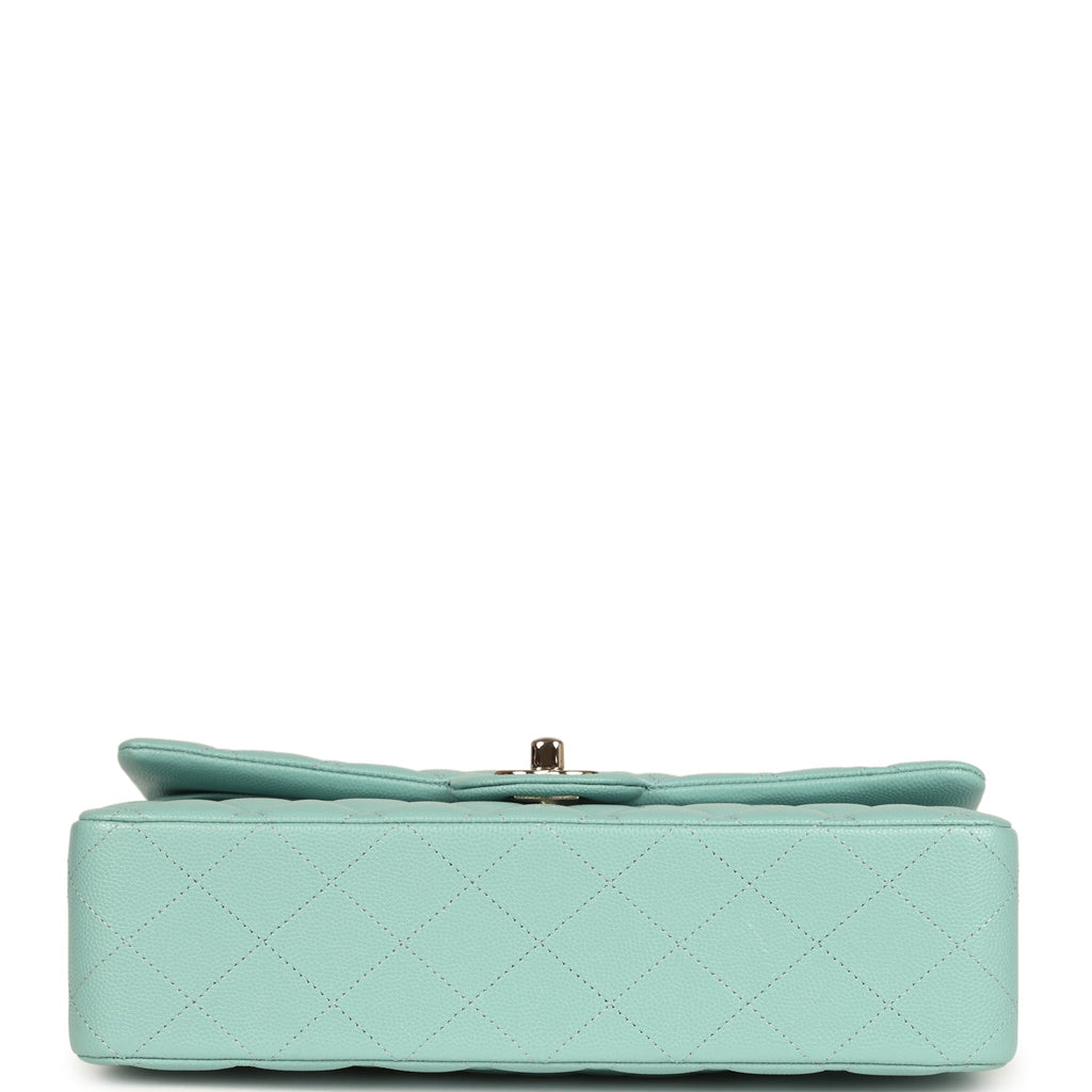 Pre-owned Chanel Medium Classic Double Flap Bag Light Blue Caviar Silver Hardware - Image 7