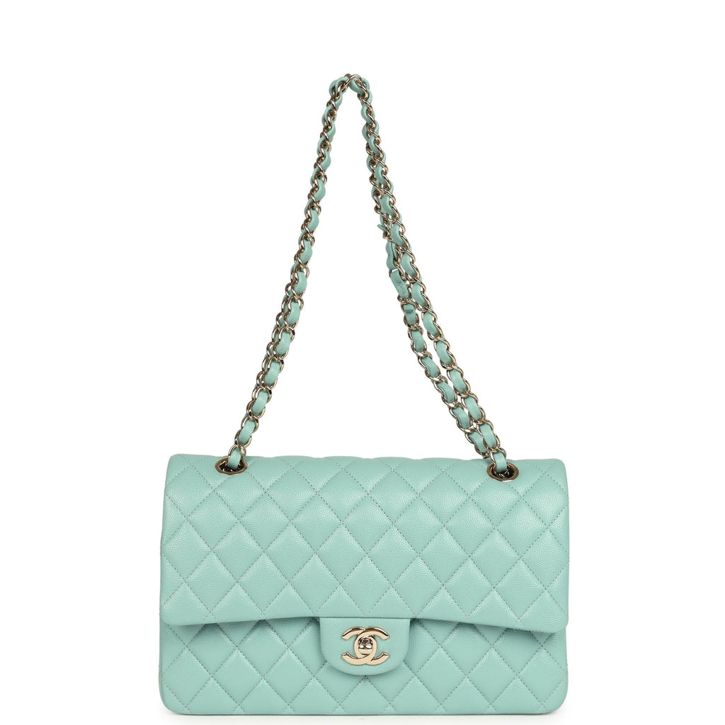 Pre-owned Chanel Medium Classic Double Flap Bag Light Blue Caviar Silver Hardware - Image 8