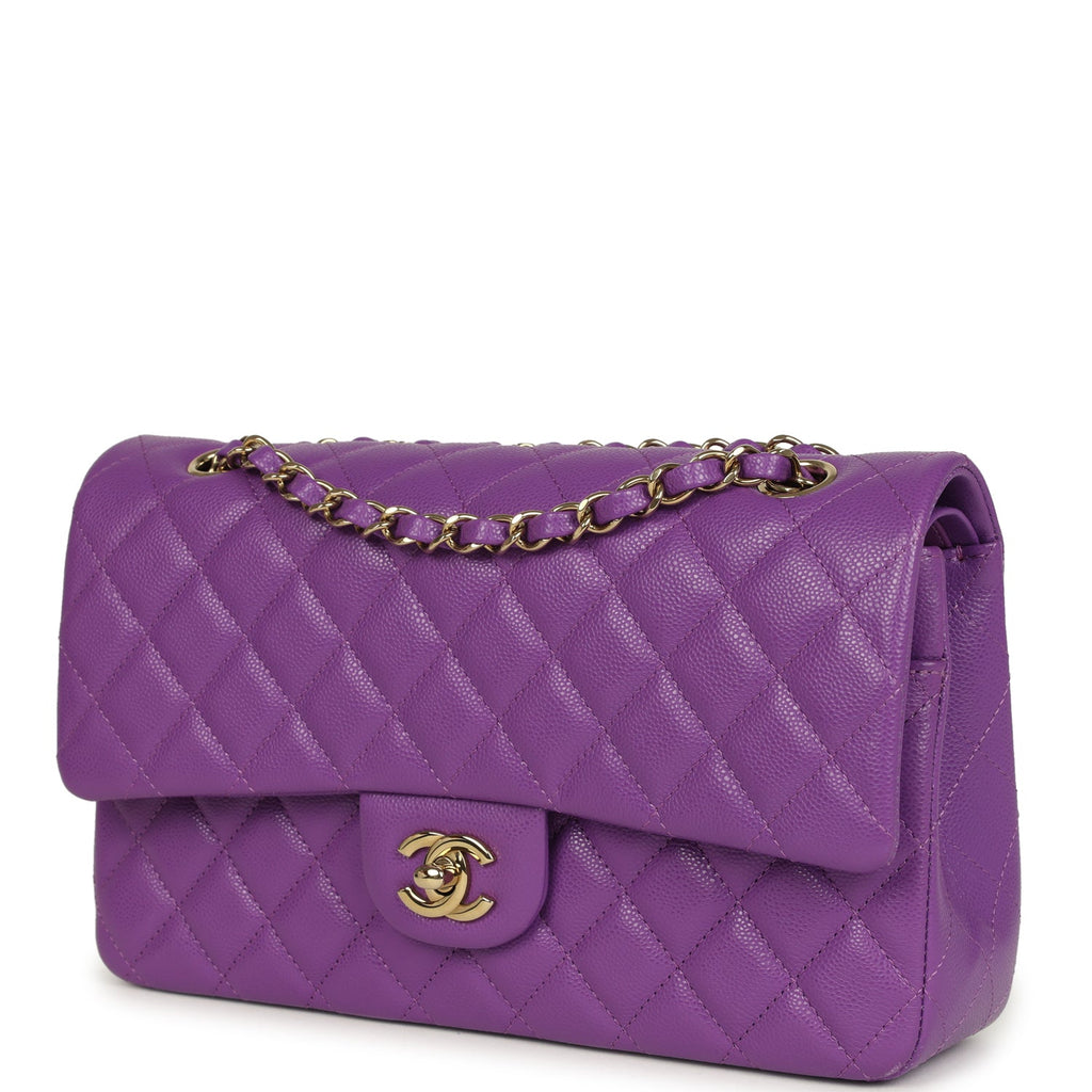 Pre-owned Chanel Medium Classic Double Flap Bag Dark Purple Shiny Caviar Light Gold Hardware - Image 6