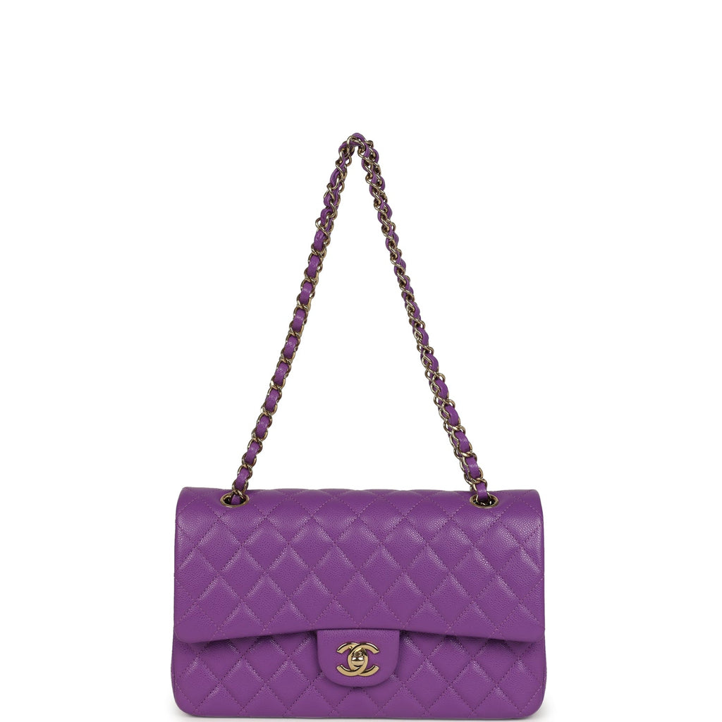 Pre-owned Chanel Medium Classic Double Flap Bag Dark Purple Shiny Caviar Light Gold Hardware - Image 8