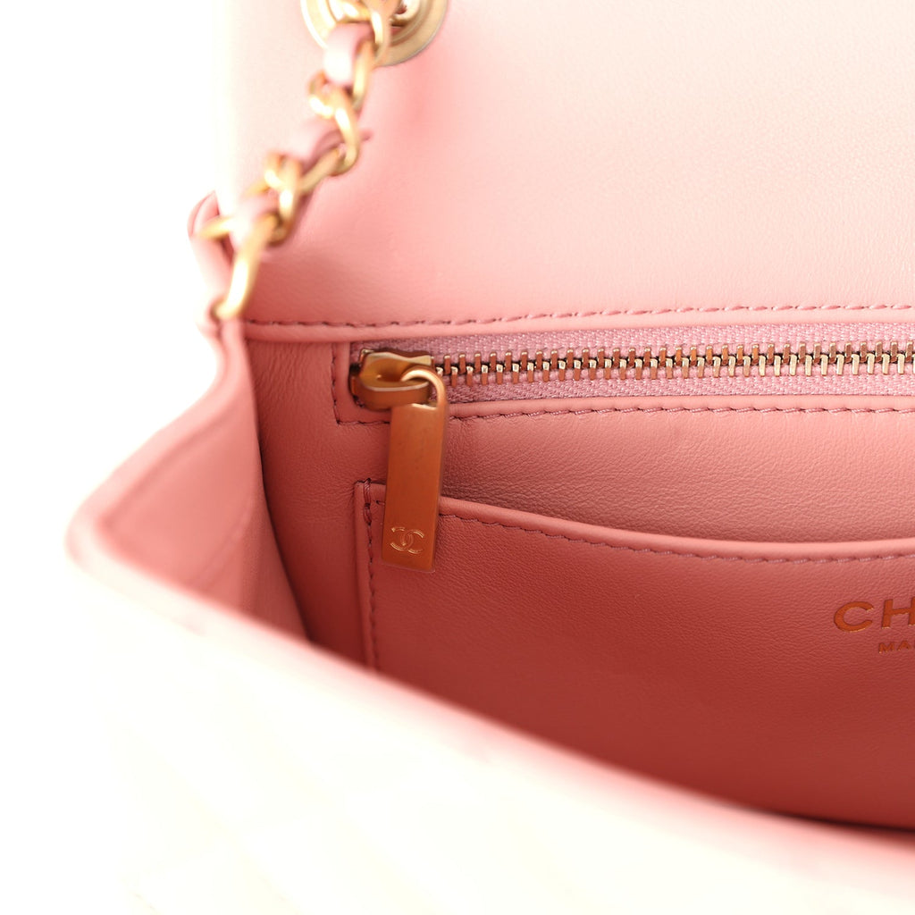 Chanel Mini Pearl Crush Rectangular Flap Dark Pink Lambskin Brushed Gold Hardware - Image 12
