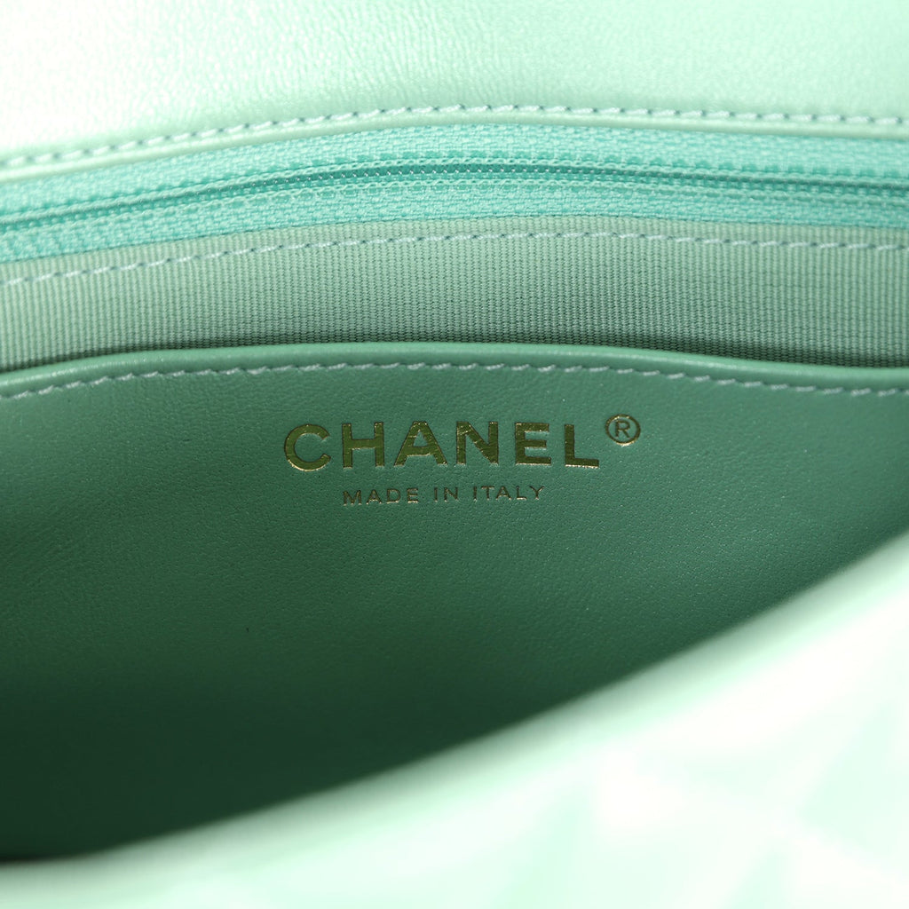 Chanel Candy Heart Mini Flap Bag Turquoise Lambskin Enamel and Light Gold Hardware - Image 13