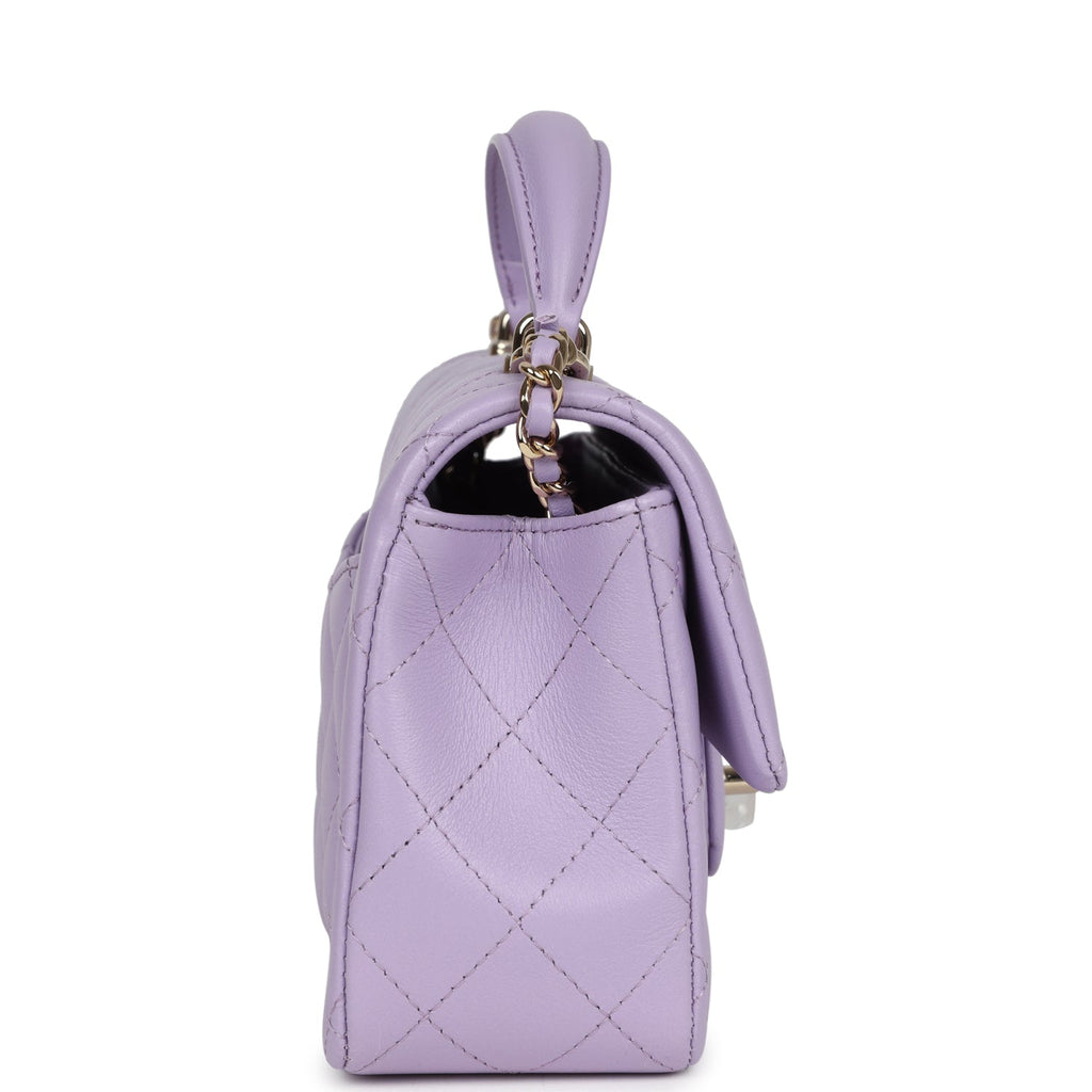 Chanel Mini Rectangular Flap Bag with Top Handle Lilac Lambskin Light Gold Hardware - Image 4