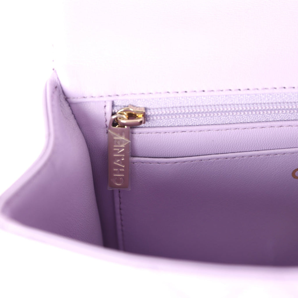 Chanel Mini Rectangular Flap Bag with Top Handle Lilac Lambskin Light Gold Hardware - Image 11