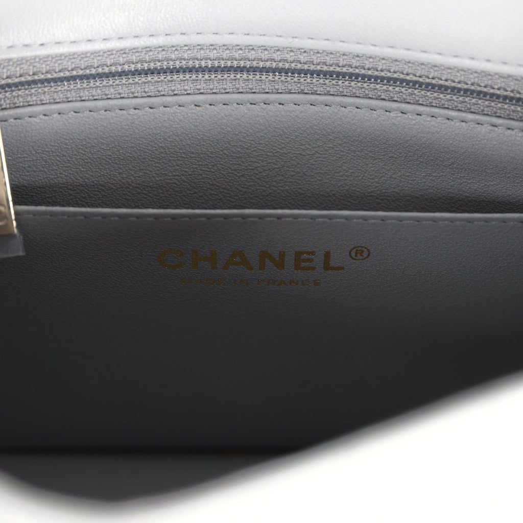 Chanel Mini Chevron Square Flap Bag Light Grey Lambskin Light Gold Hardware - Image 10