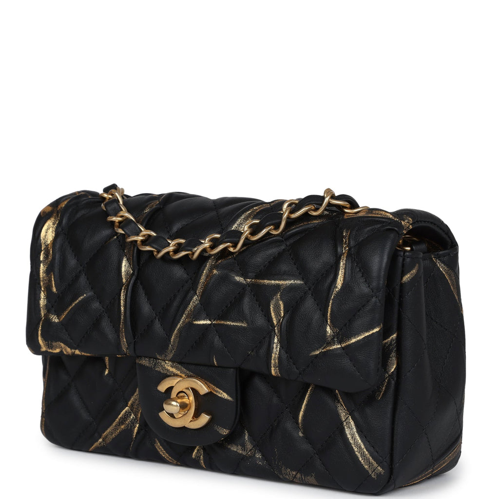 Chanel Mini Rectangular Flap Black and Gold Aged Calfskin Antique Gold Hardware - Image 6