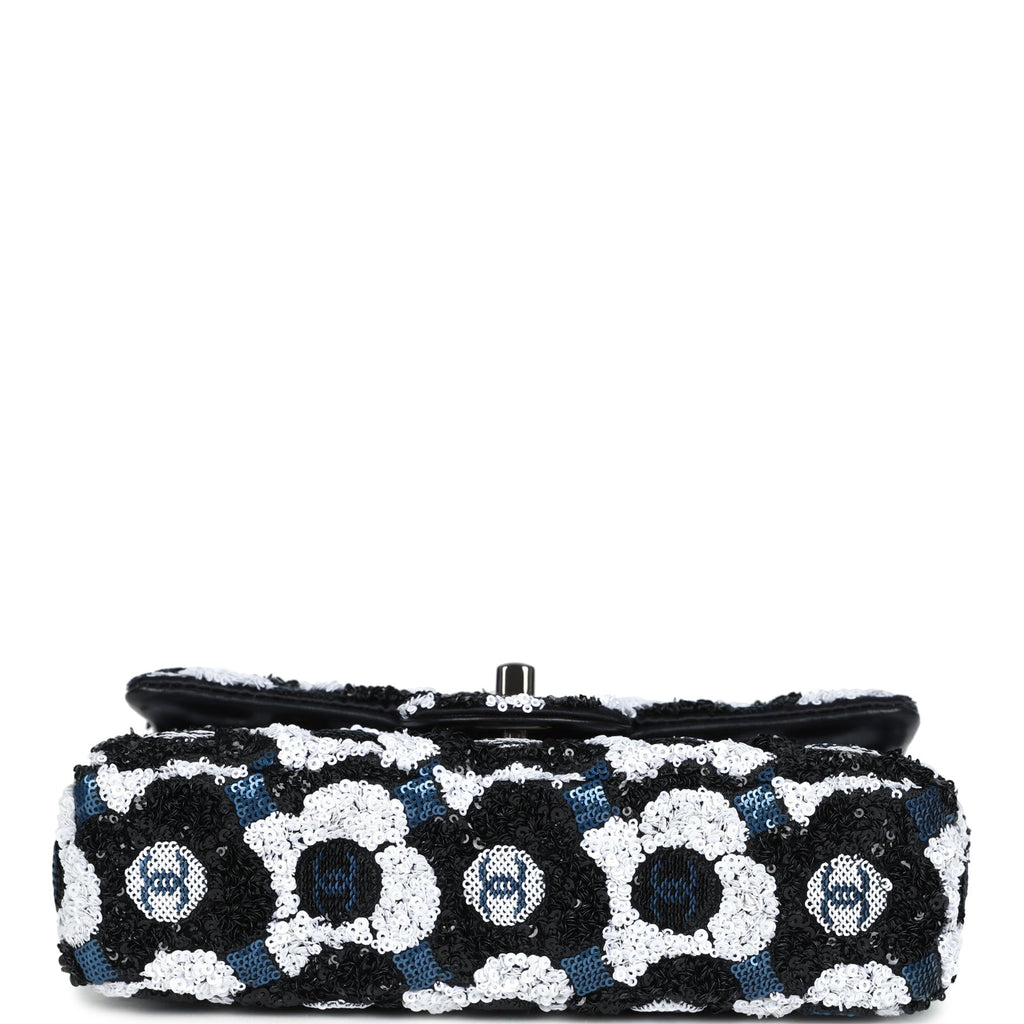 Chanel Mini Rectangular Flower Flap Bag Black, Navy and White Sequin Ruthenium Hardware - Image 7