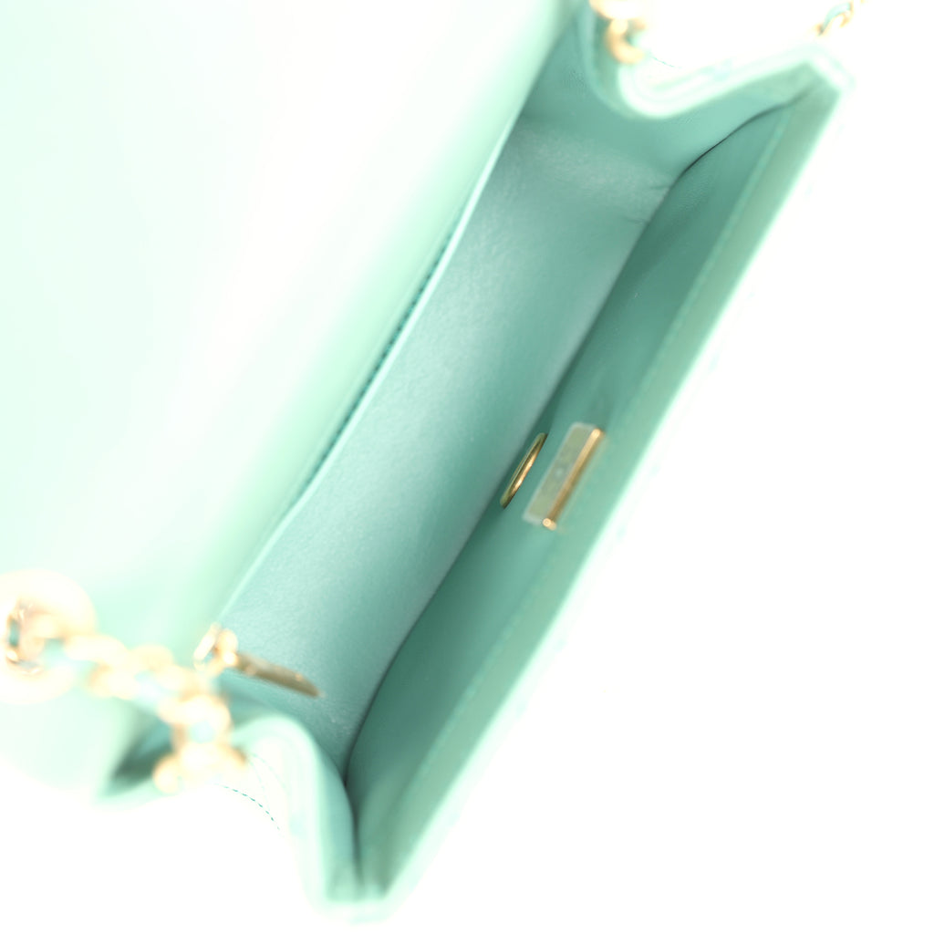 Chanel Mini Square Pearl Crush Flap Bag Green Lambskin Antique Gold Hardware - Image 10