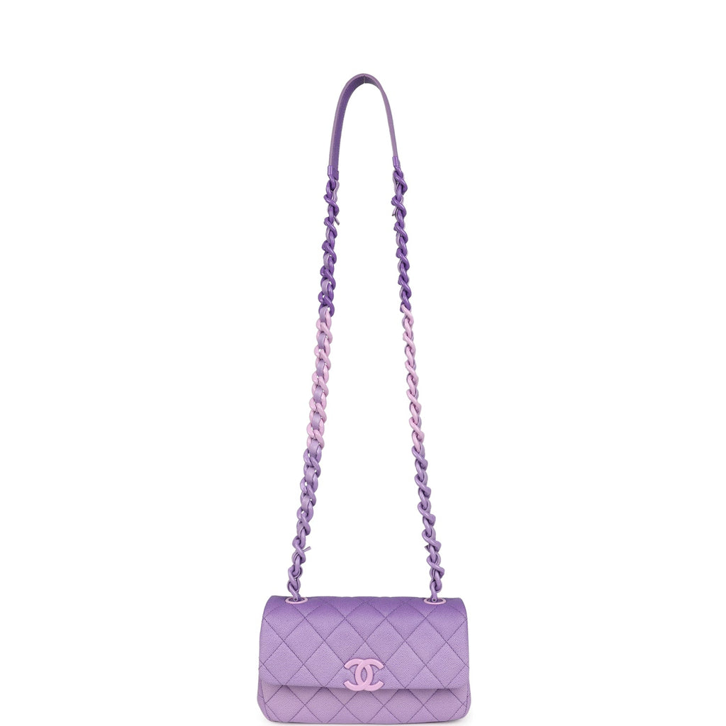 Chanel Mini Rectangular Flap Bag Ombre Purple Caviar Lacquered Metal Hardware - Image 8