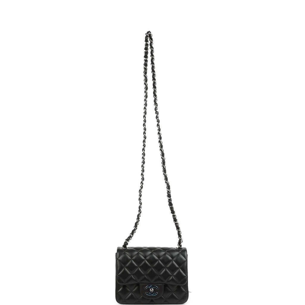 Pre-owned Chanel Mini Classic Square Flap Bag Black Lambskin Ruthenium Hardware - Image 10
