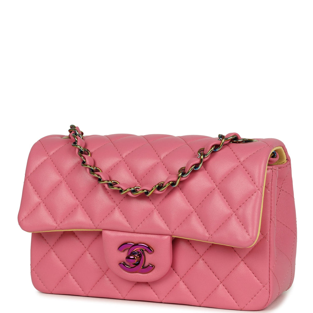 Chanel Mini Classic Rectangular Flap Bag Pink and Yellow Lambskin Iridescent Hardware - Image 6