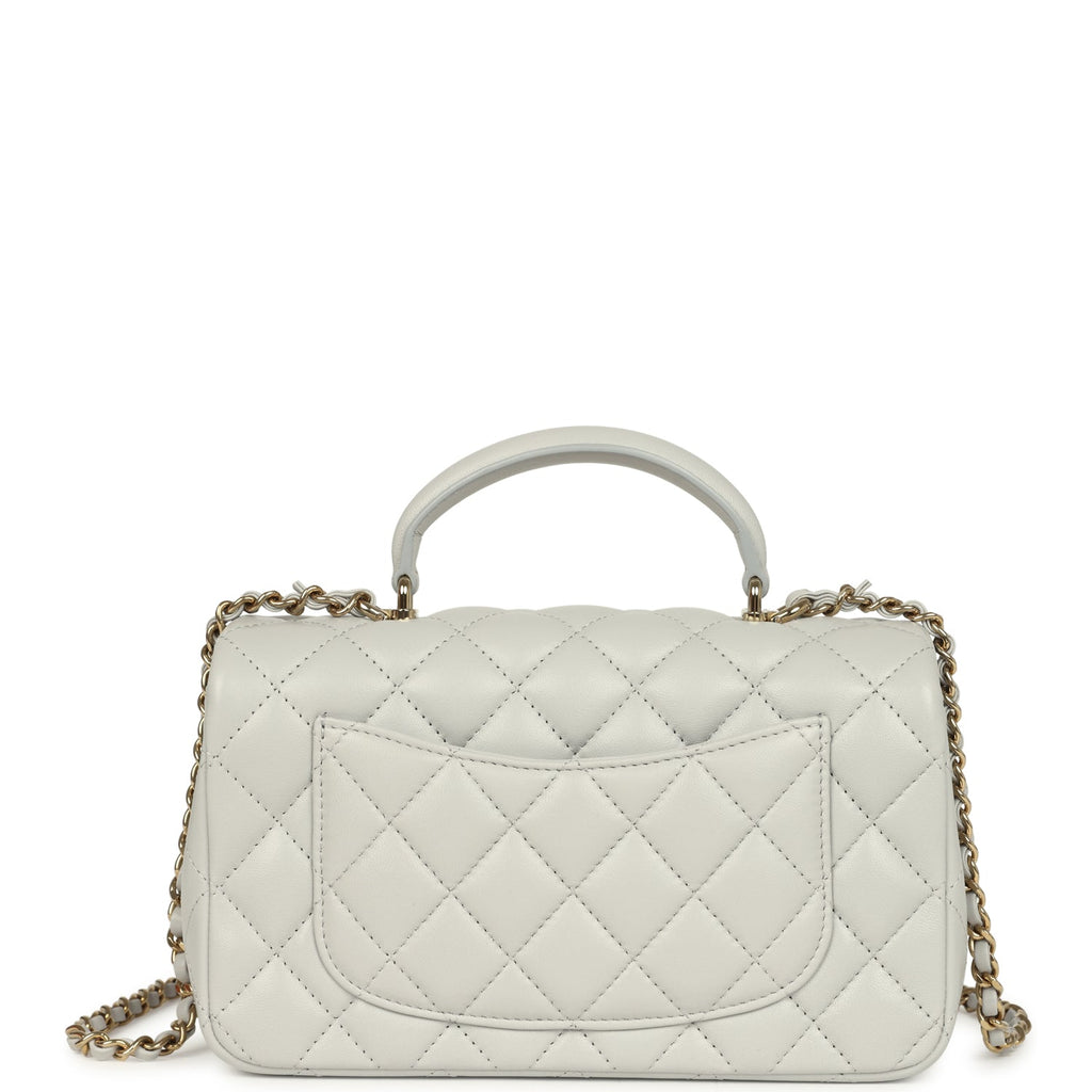Chanel Mini Rectangular Flap Bag with Top Handle Light Grey Lambskin Light Gold Hardware - Image 5