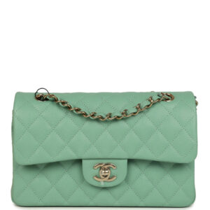 Chanel Small Classic Double Flap Bag Green Caviar Light Gold Hardware