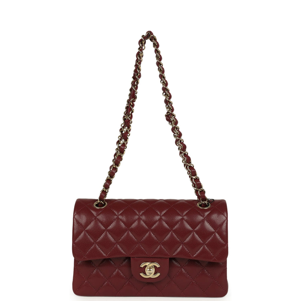 Chanel Small Classic Double Flap Bag Burgundy Shiny Caviar Light Gold Hardware - Image 8
