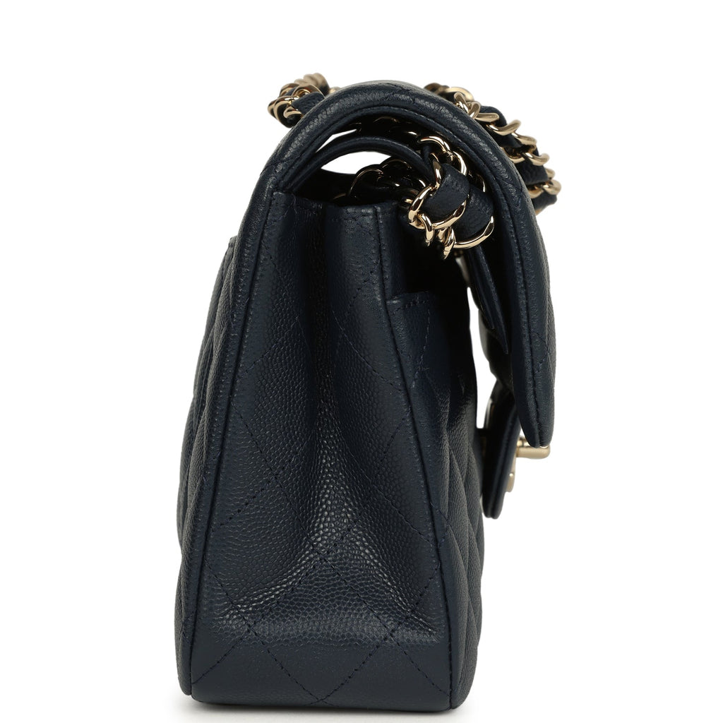 Pre-owned Chanel Small Classic Double Flap Bag Dark Blue Caviar Light Gold Hardware - Image 4