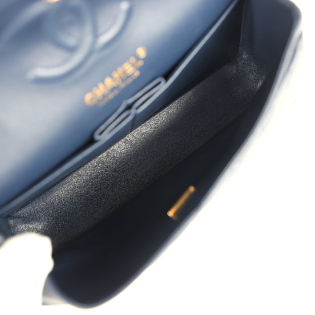 Pre-owned Chanel Small Classic Double Flap Bag Dark Blue Caviar Light Gold Hardware - Image 10