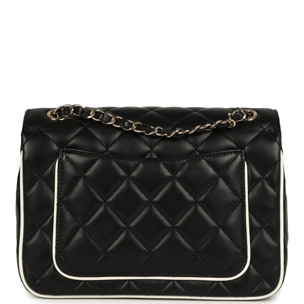 Chanel Small Graphic Frame Flap Bag Black and White Lambskin Light Gold Hardware - Image 5