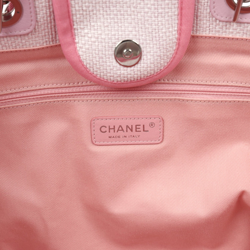 Pre-owned Chanel Medium Deauville Shopping Tote Light Pink Raffia and Canvas Silver Hardware - Image 9