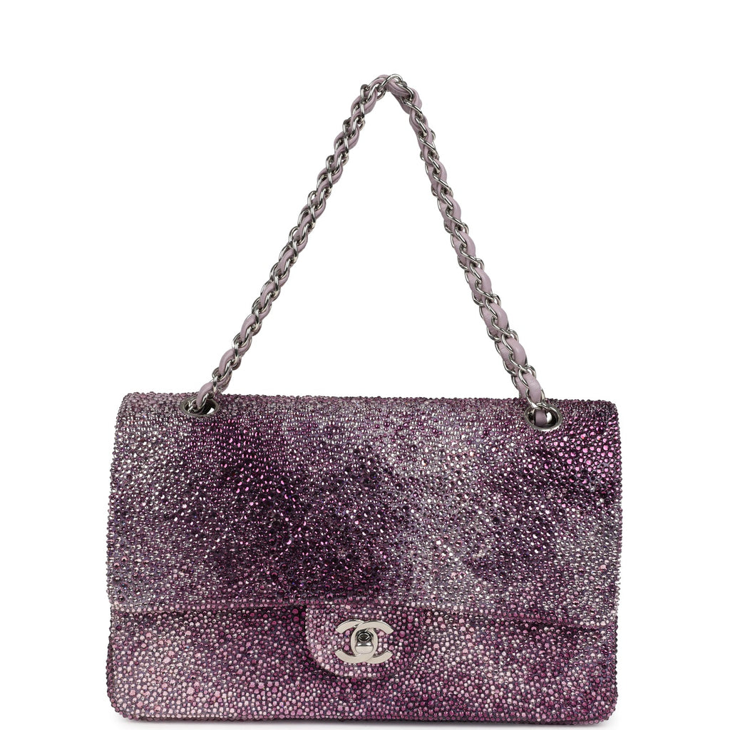 Custom Swarovski Crystal Vintage Chanel Medium Classic Double Flap Purple Lambskin Silver Hardware - Image 8