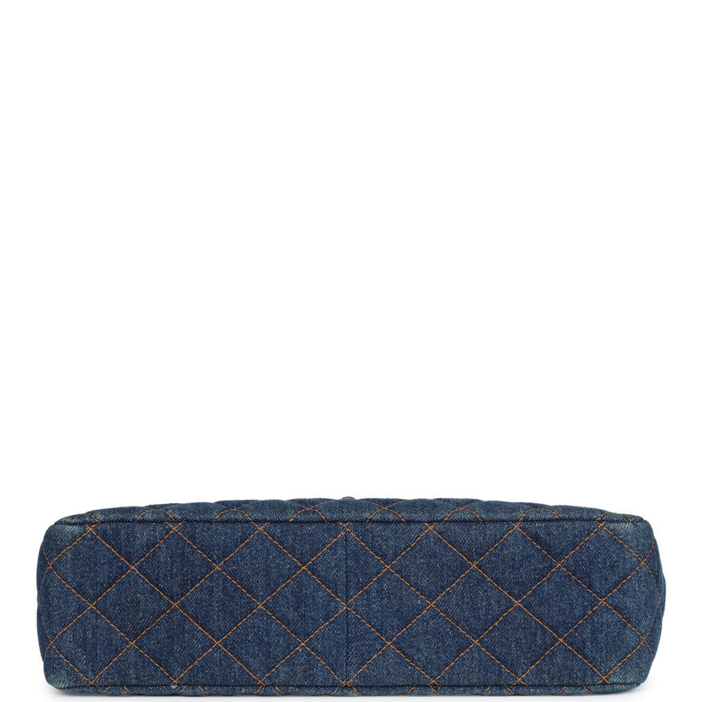 Vintage Chanel Jumbo Classic Single Flap Bag Blue Denim Tortoiseshell Bakelite Hardware - Image 7