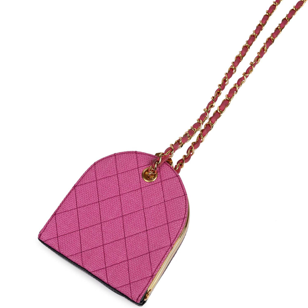 Vintage Chanel Set of Two Mini Bucket Bag & Oval Handbag Pink and Black Raffia Gold Hardware - Image 8