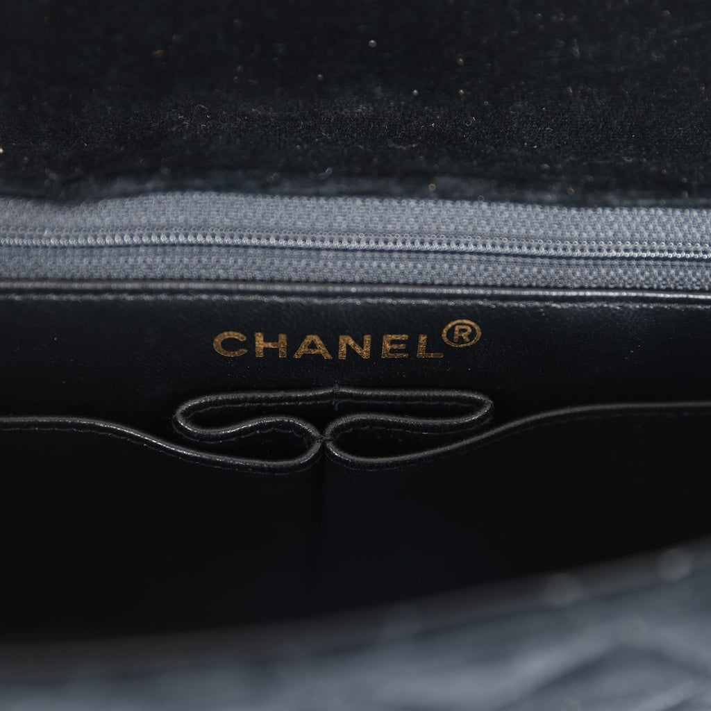 Vintage Chanel Medium Single Flap Bag with Magazine Holder Black Velvet Gold Hardware - Image 12