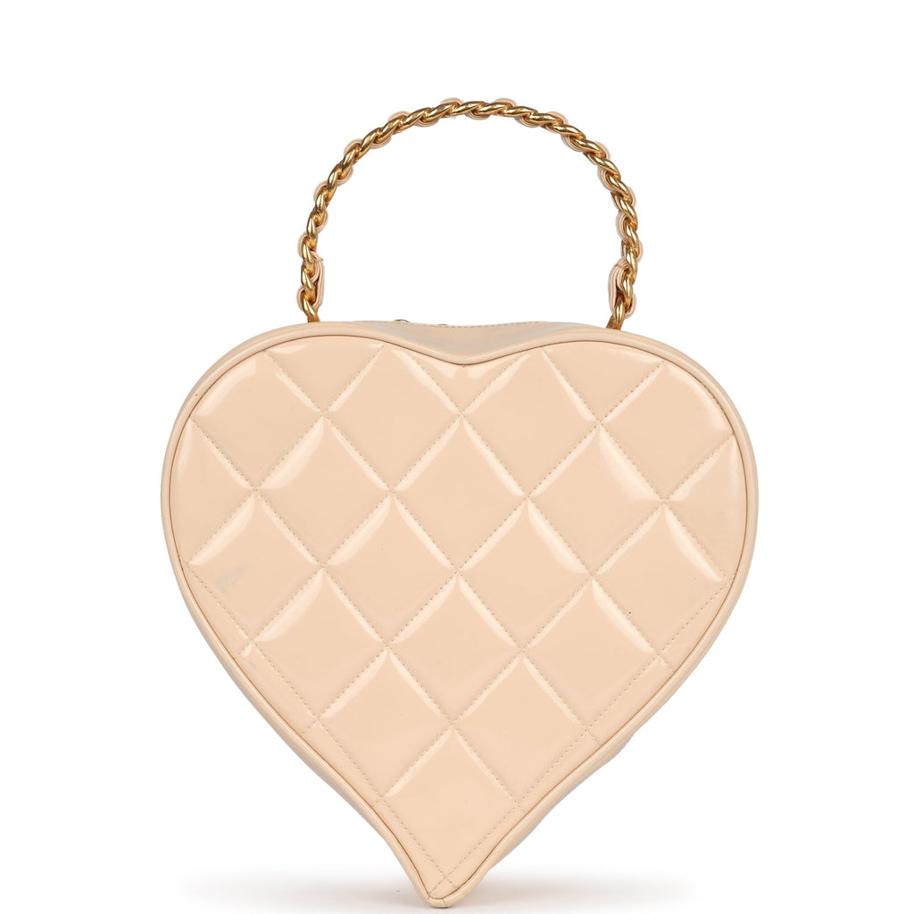 Vintage Chanel Heart Vanity Bag Beige and Black Patent Antique Gold Hardware - Image 5