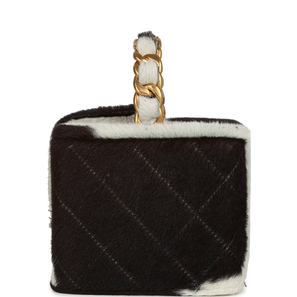 Vintage Chanel Square Vanity Box Brown and White Cow Print Pony Hair Antique Gold Hardware - Image 7