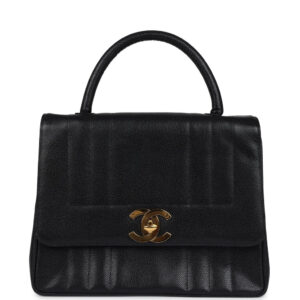 Vintage Chanel Vertical Stripe Kelly Flap Bag Black Caviar Gold Hardware