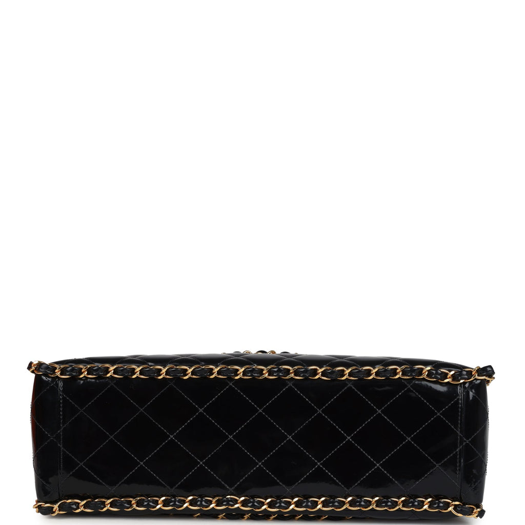 Vintage Chanel Maxi Classic Chain Around Single Flap Bag Black Patent Gold Hardware - Image 7