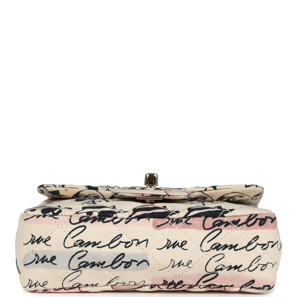 Vintage Chanel Mini Logo Square Flap Bag Light Pink Multi Printed Nylon Light Gold Hardware - Image 8