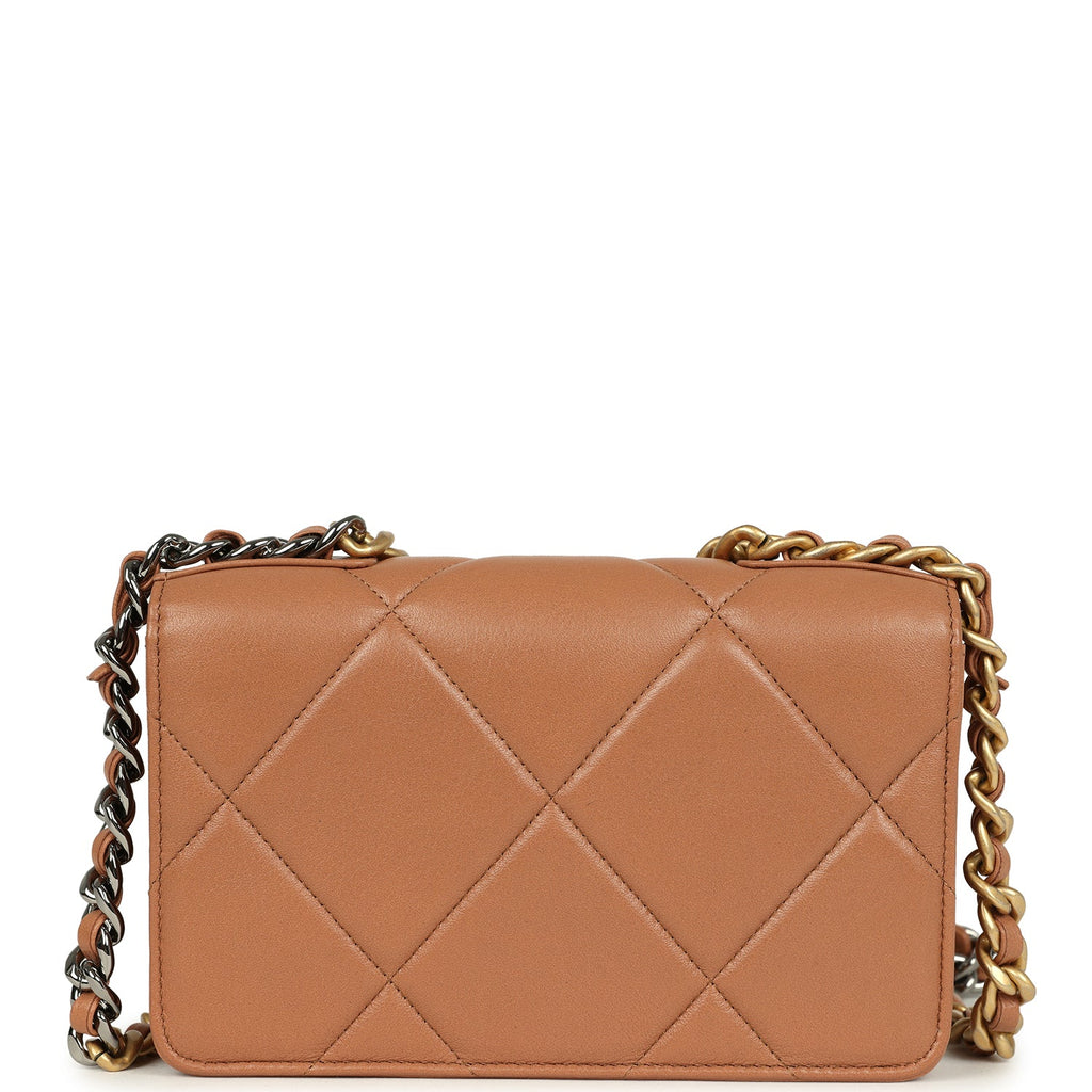 Chanel 19 Wallet On Chain WOC Brown Shiny Lambskin Mixed Metal Hardware - Image 5